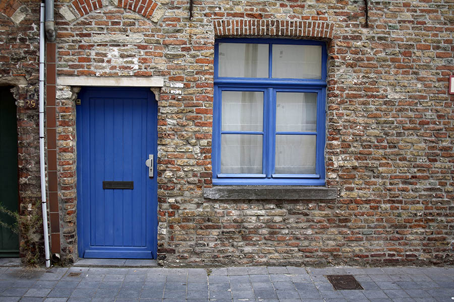 Photo 00178: Blue, panelled door and blue window