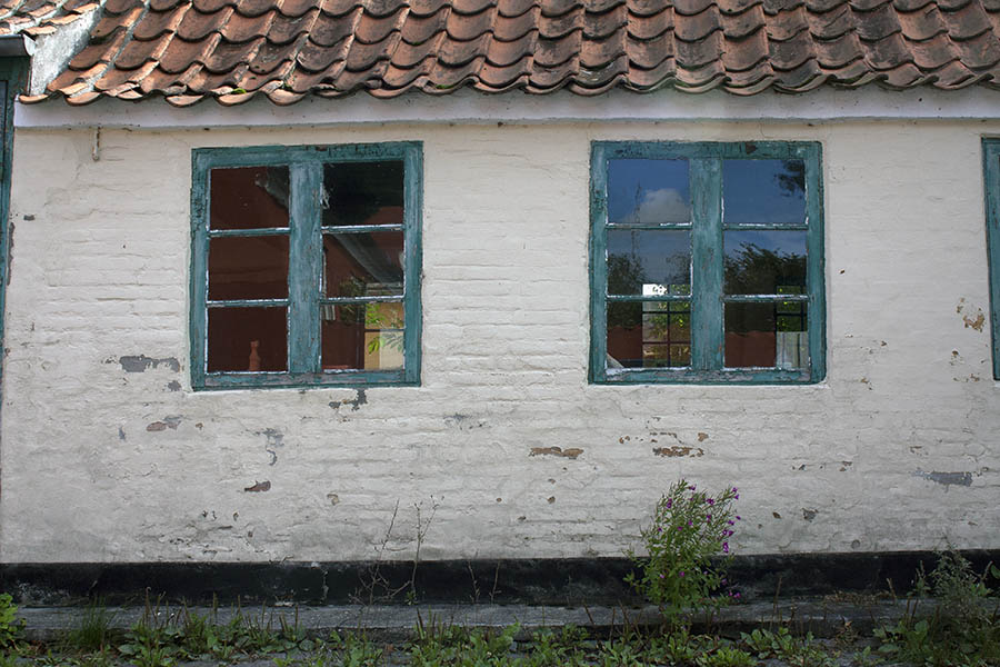 Photo 00450: Two worn, green windows