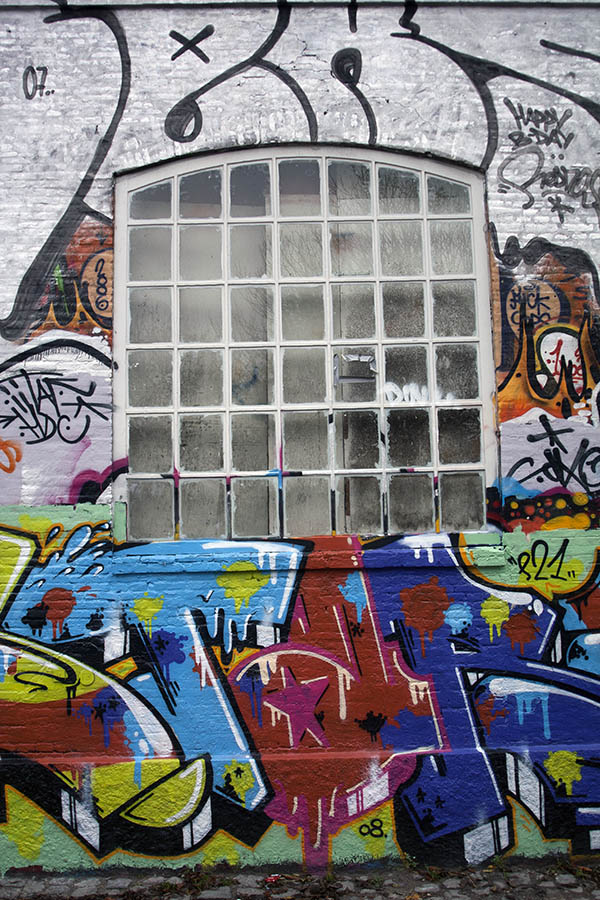 Photo 01428: Metal, formed, grey window with 42 panes