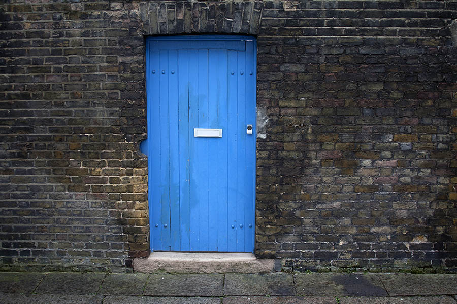 Photo 01638: Blue door with iron nails