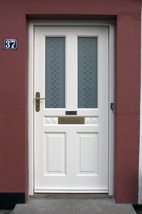 Photo 01747: Panelled, white door with two door lights