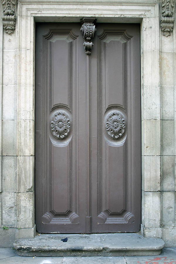 Photo 02313: Panelled, grey double doors