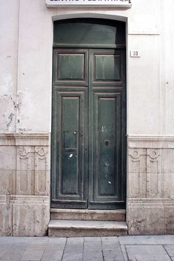 Photo 02612: Formed, panelled, green double door