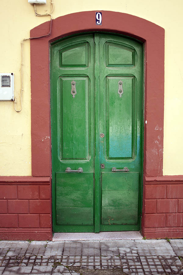 Photo 02850: Panelled, formed, green double door