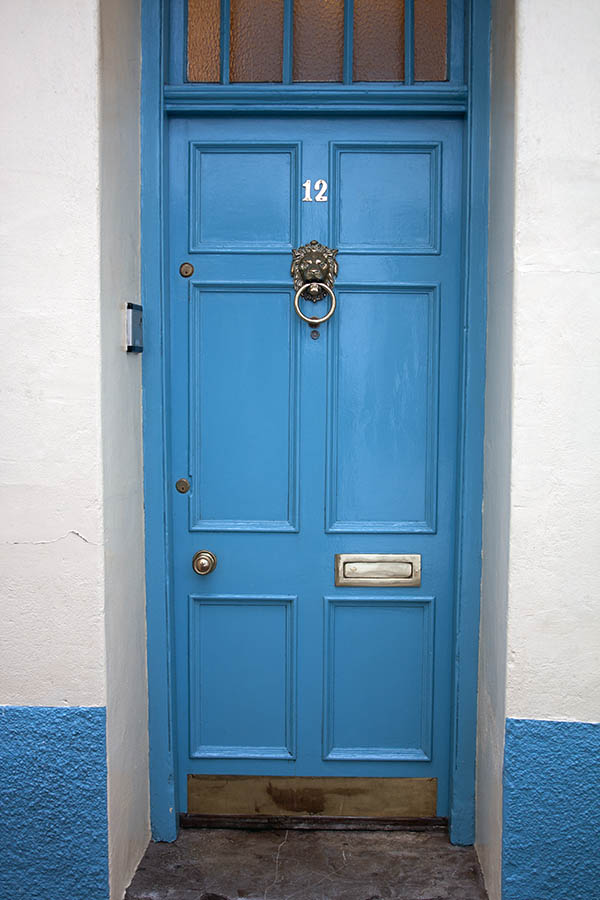 Photo 03083: Blue, panelled door with top window