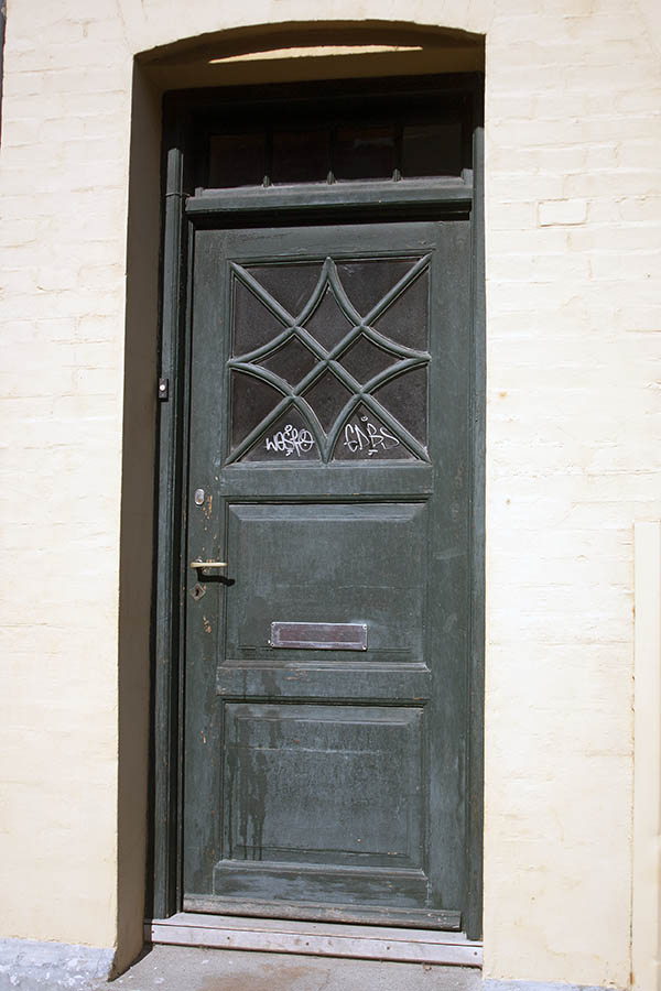 Photo 03817: Teal, panelled door with top window and door light