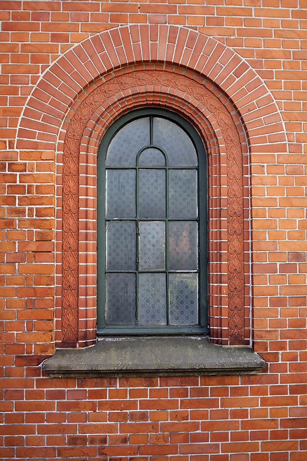 Photo 04353: Formed, green window with 12 panes