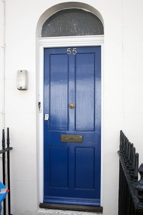Photo 04494: Panelled, blue door with fan light