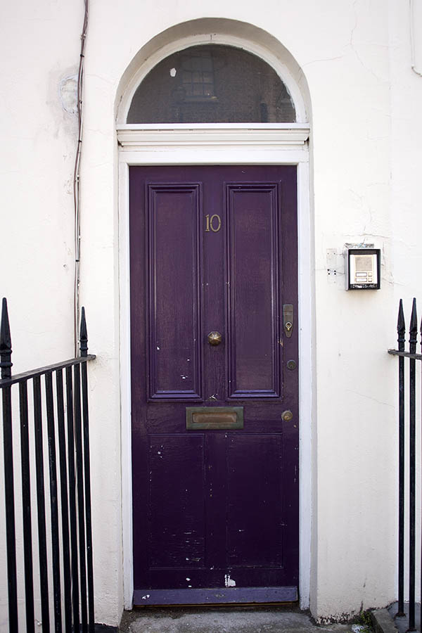 Photo 04542: Panelled, purple door with fan light