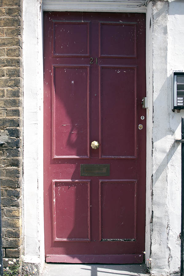 Photo 04554: Worn, panelled, purple door