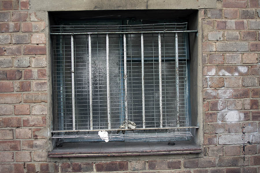 Photo 05043: Teal window with three panes and lattice