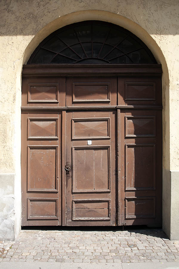 Photo 06170: Panelled, brown gate with fan light