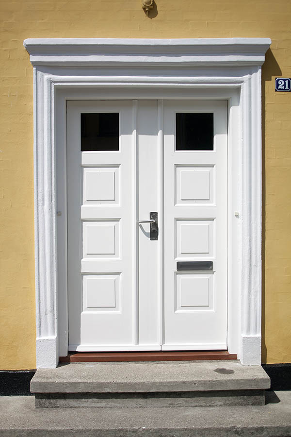 Photo 06175: Panelled, white double door with door lights and pilaster