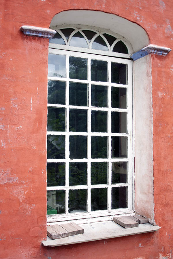 Photo 06296: Large, formed, white window with 31 panes