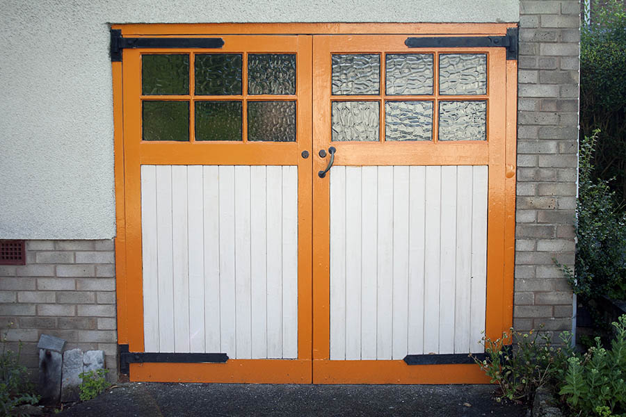 Photo 06621: Orange and white garage door