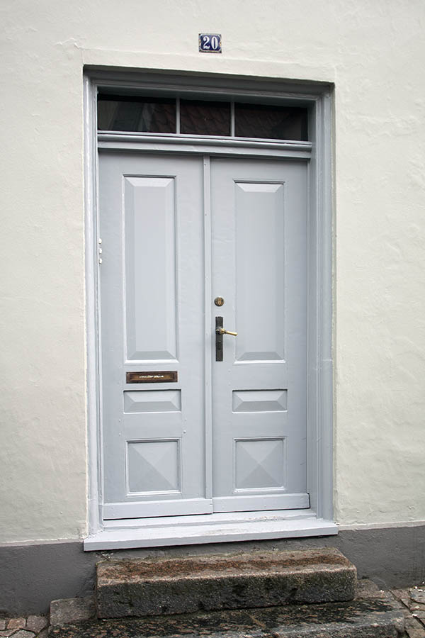 Photo 07872: Panelled, grey double door with top window