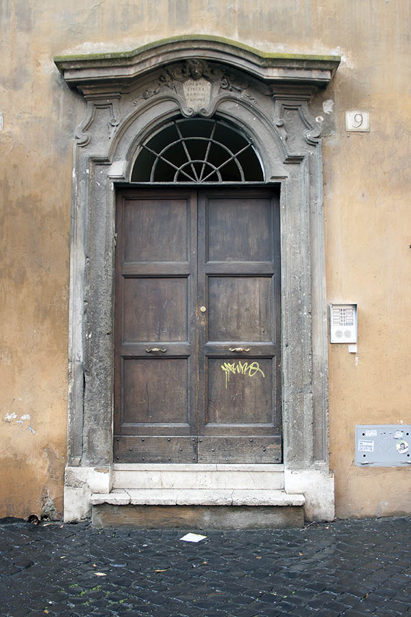 Photo 07921: Panelled, oiled double door with latticed fan light and pilaster