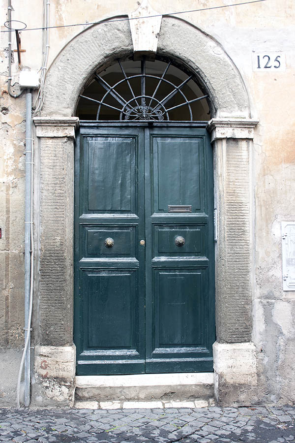Photo 07996: Teal, panelled double door with latticed fan light and pilaster