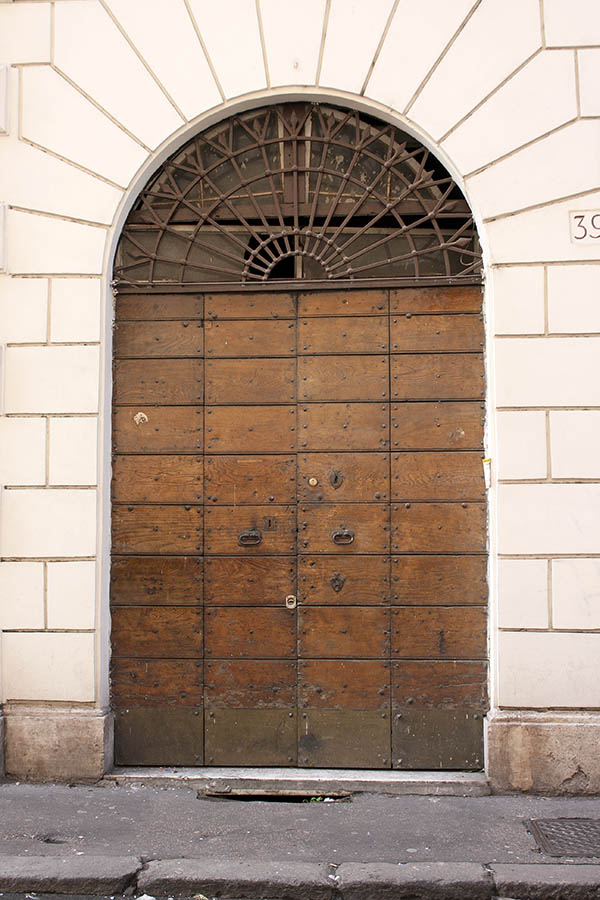 Photo 08090: Oiled, double brown door with barred fan light