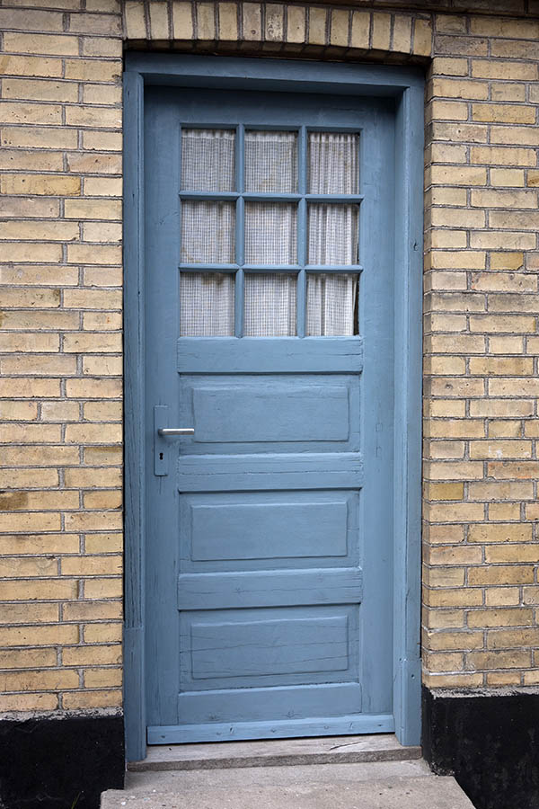 Photo 08468: Panelled, light blue door with door light