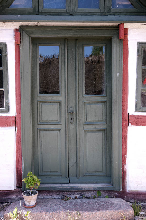 Photo 08593: Panelled, teal double door with door lights