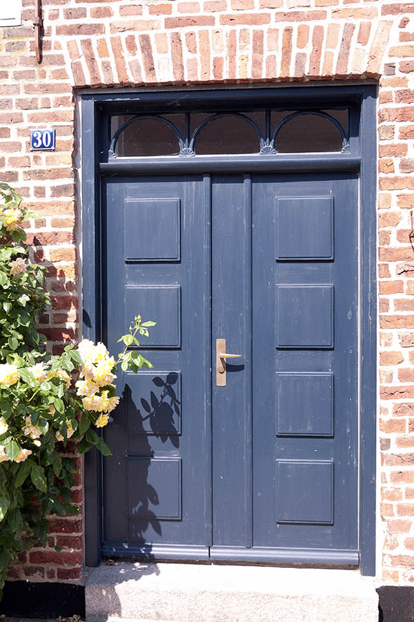 Photo 08744: Panelled, blue double door with top window