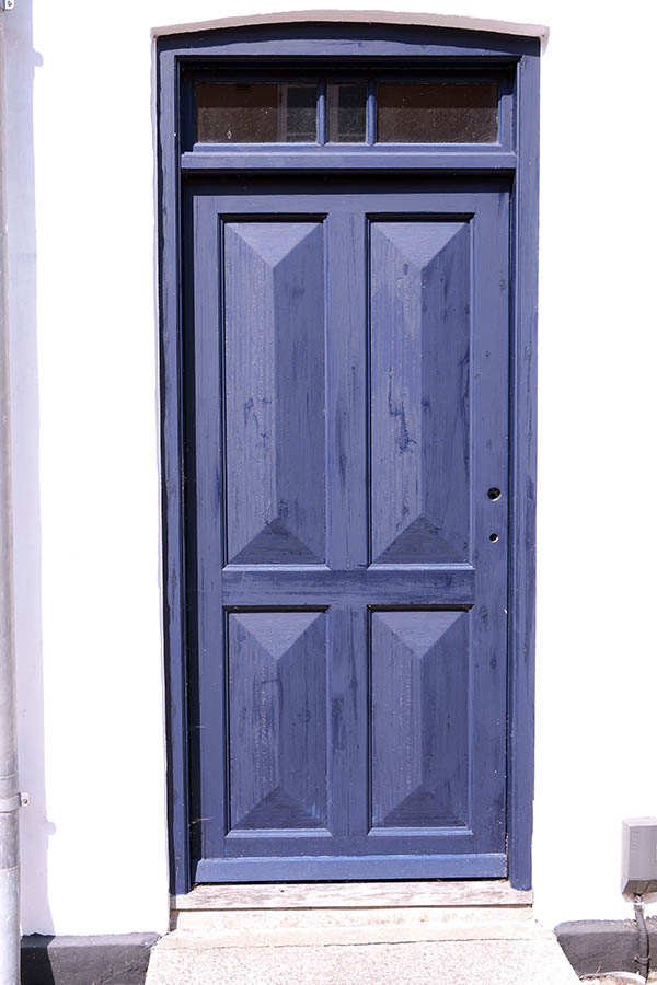 Photo 08749: Panelled, blue door with top window