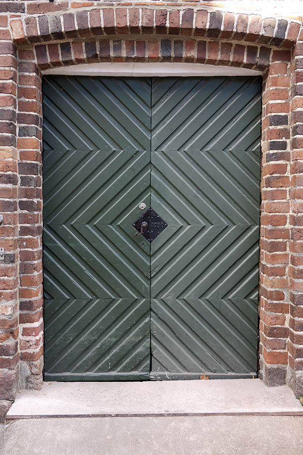 Photo 09393: Green double door with diagonal boards