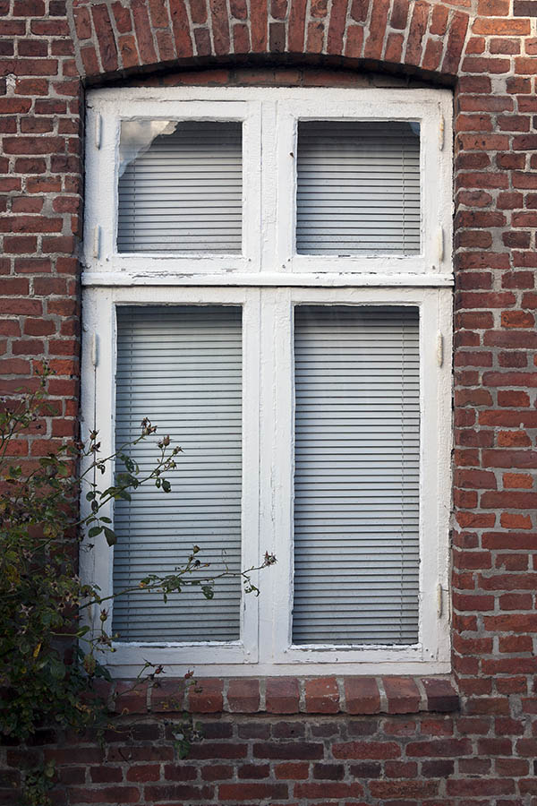 Photo 09496: Worn, white window in Dannebrog style with four frames