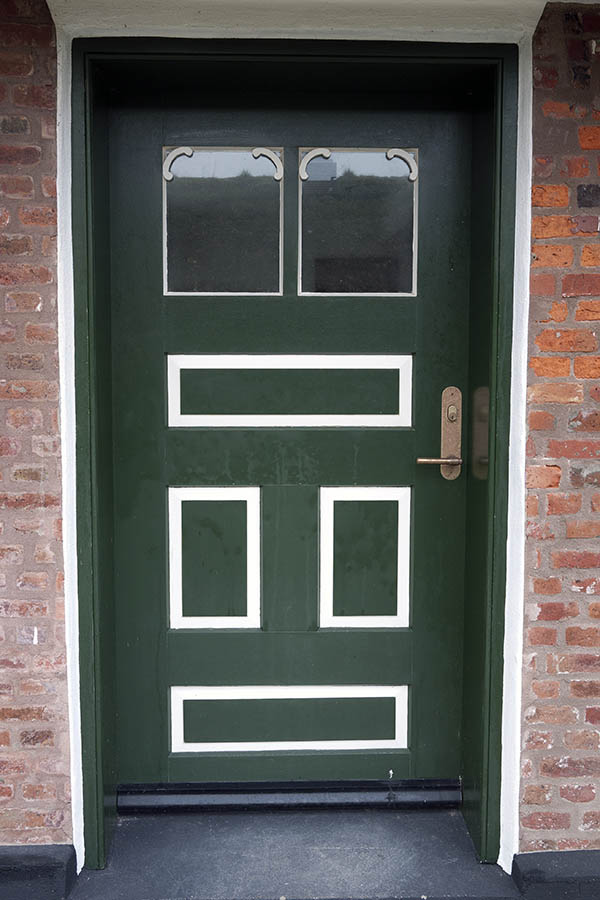 Photo 09702: Panelled, green and white door with door lights