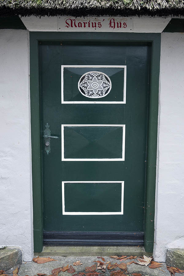 Photo 09780: Panelled, green door with formed, oval door light