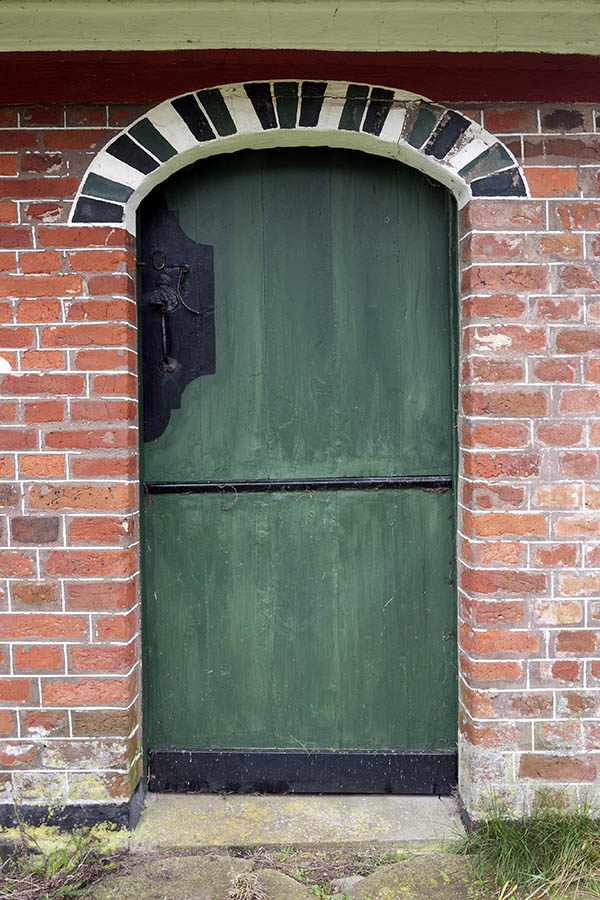 Photo 09789: Green, black and white half-door made of planks