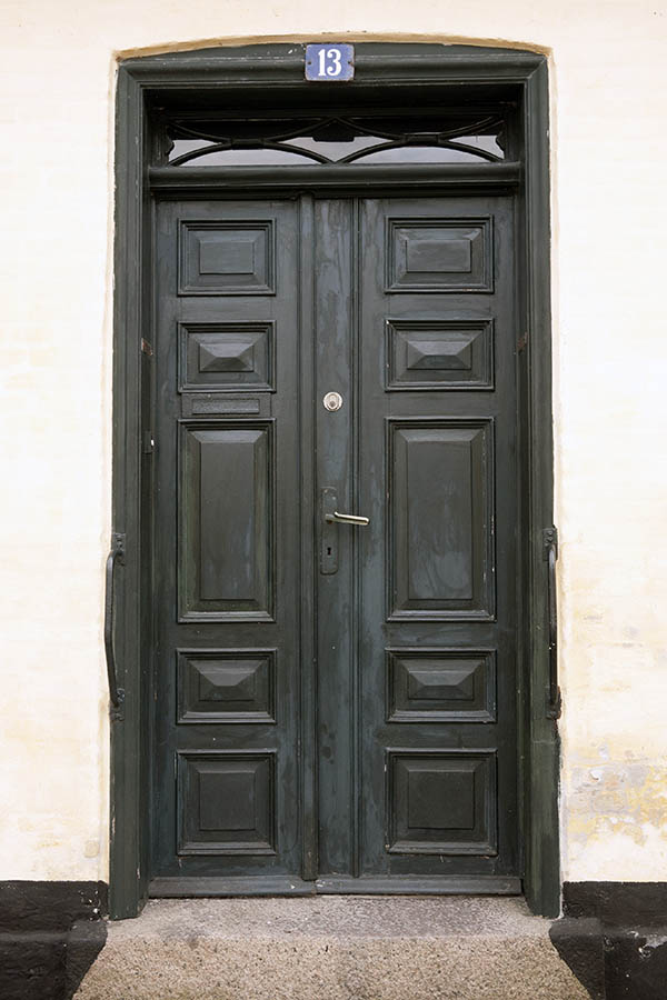 Photo 10564: Panelled, black double door with top window
