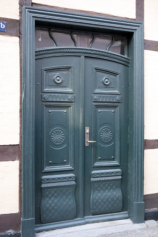 Photo 10788: Carved, formed, teal double door with top window