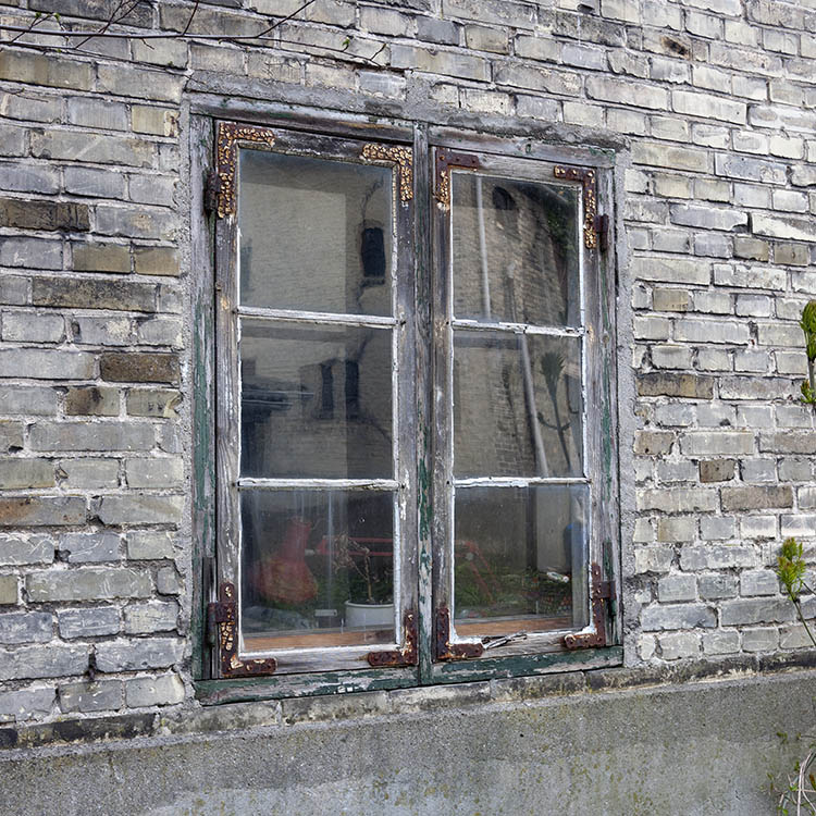 Photo 10954: Decayed, unpainted window with two frames and six panes