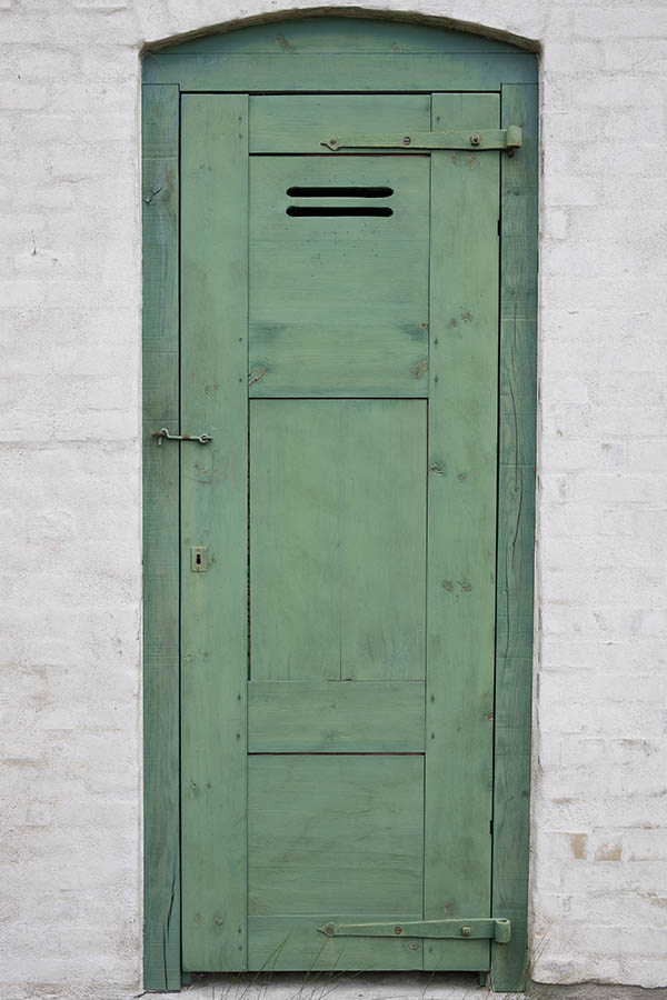 Photo 11139: Panelled, green privy door