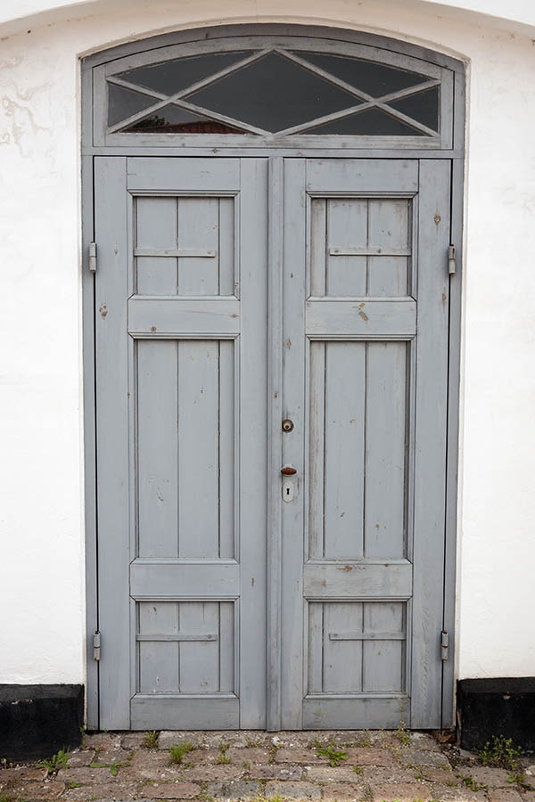 Photo 11214: Panelled, grey double door with fan light