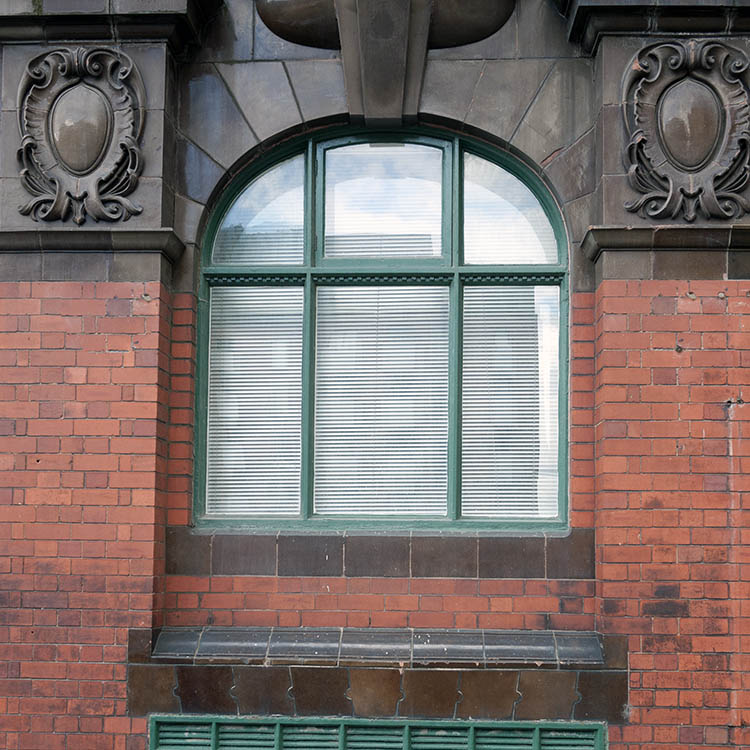 Photo 11557: Formed, green window with six panes