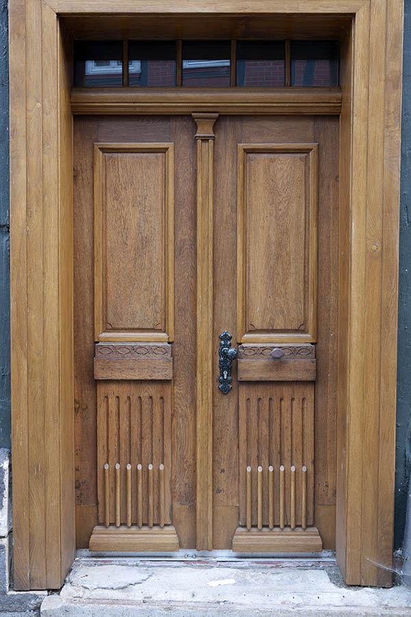 Photo 11771: Carved, panelled, lacquered double door with top window