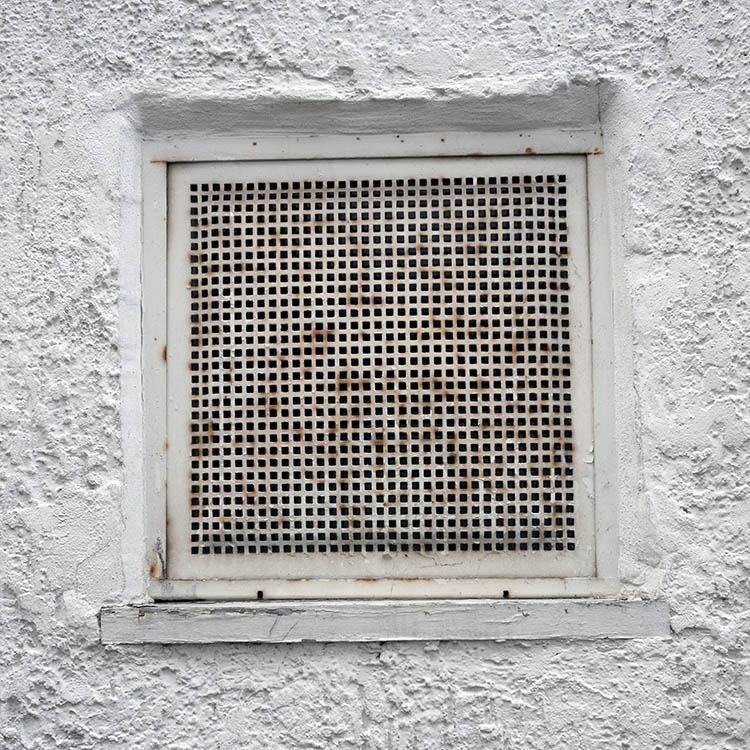 Photo 11836: White, rusty ventilation grating window