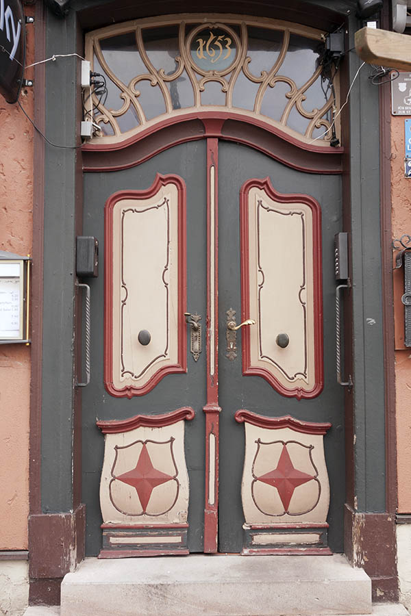 Photo 12106: Formed, carved, black, brown, red and white double door