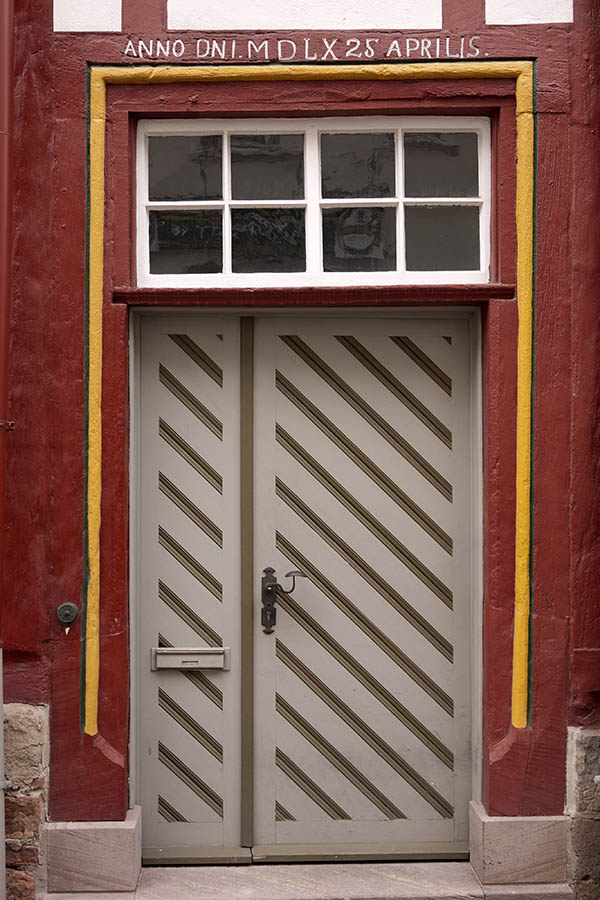 Photo 12129: Panelled, grey and brown door with top window
