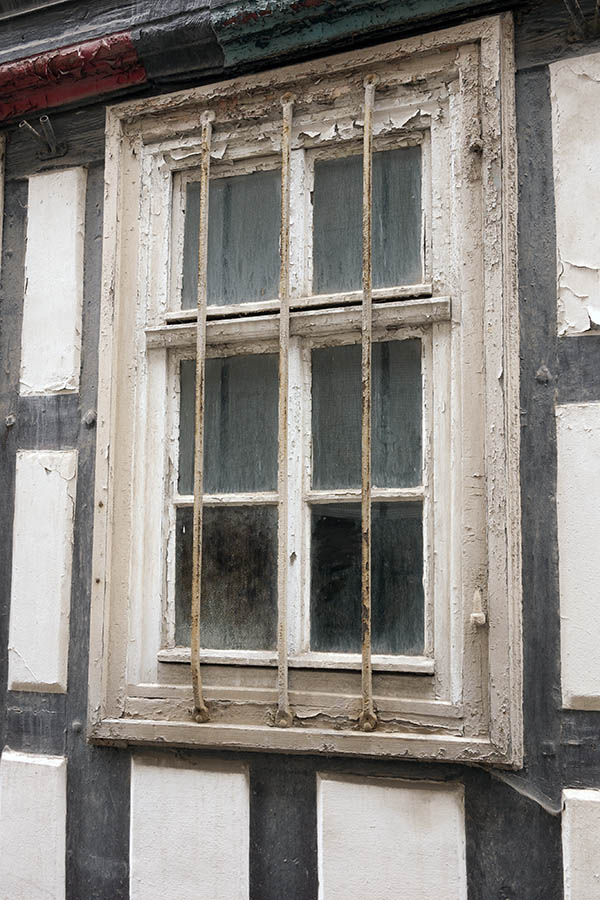 Photo 12207: Decayed white window with two frames and six panes