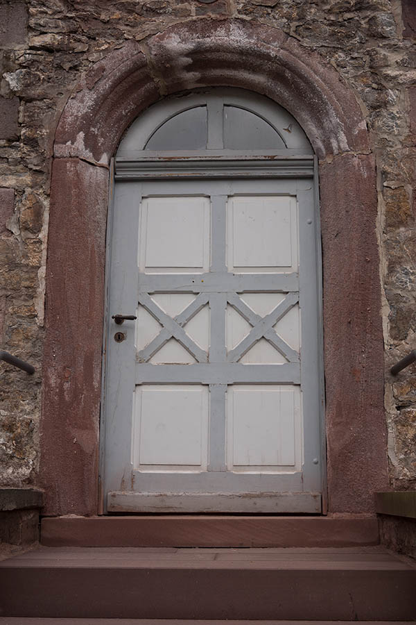 Photo 12311: Panelled, grey and white door with fan light