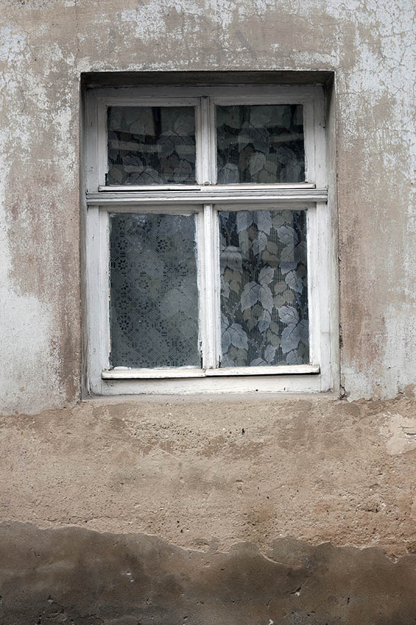 Photo 12482: Worn, white window with four panes