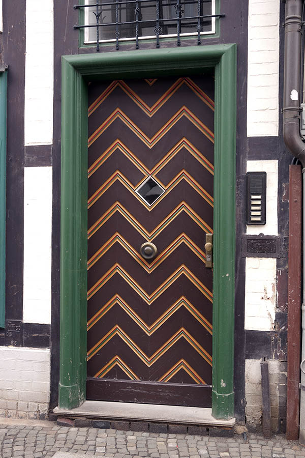 Photo 12628: Brown, yellow and green door with door light