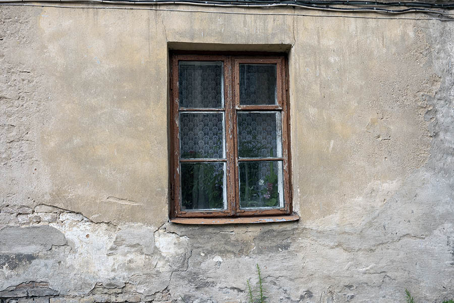 Photo 13234: Brown, barred window with six panes