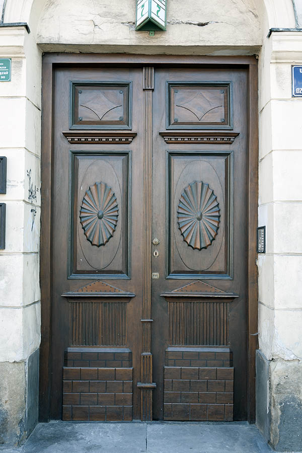 Photo 13433: Carved, panelled, brown double door