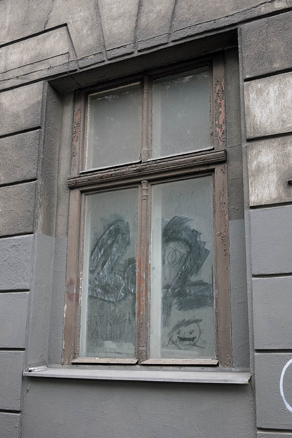 Photo 13646: Worn, brown window with four frames