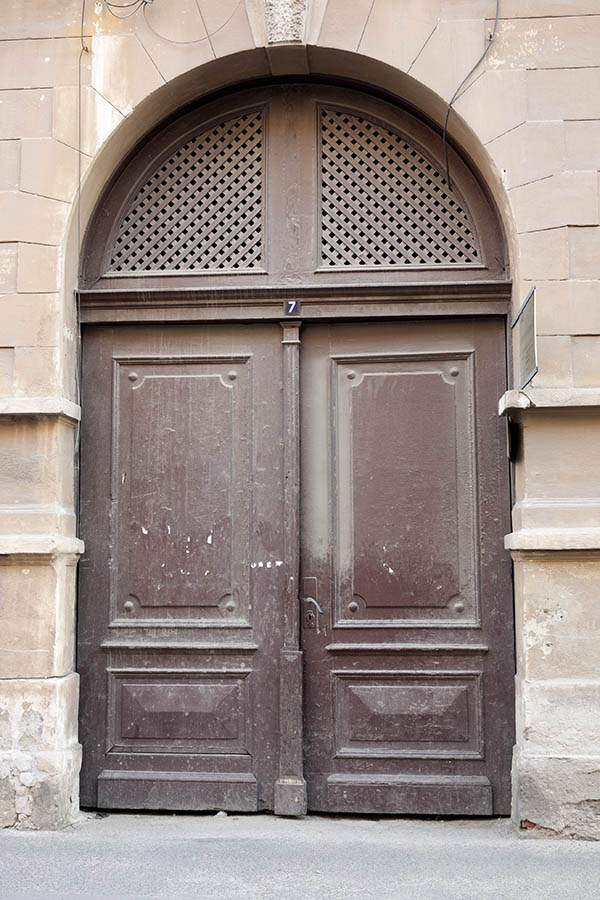Photo 14195: Panelled, brown gate with fan light